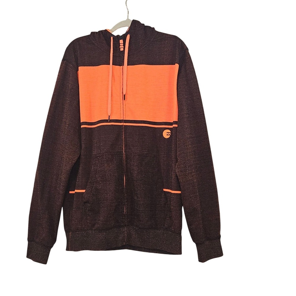 Billabong Mens XL Full Zip Hoodie Orange Brown Colorblock Embroidered Logo Sweat